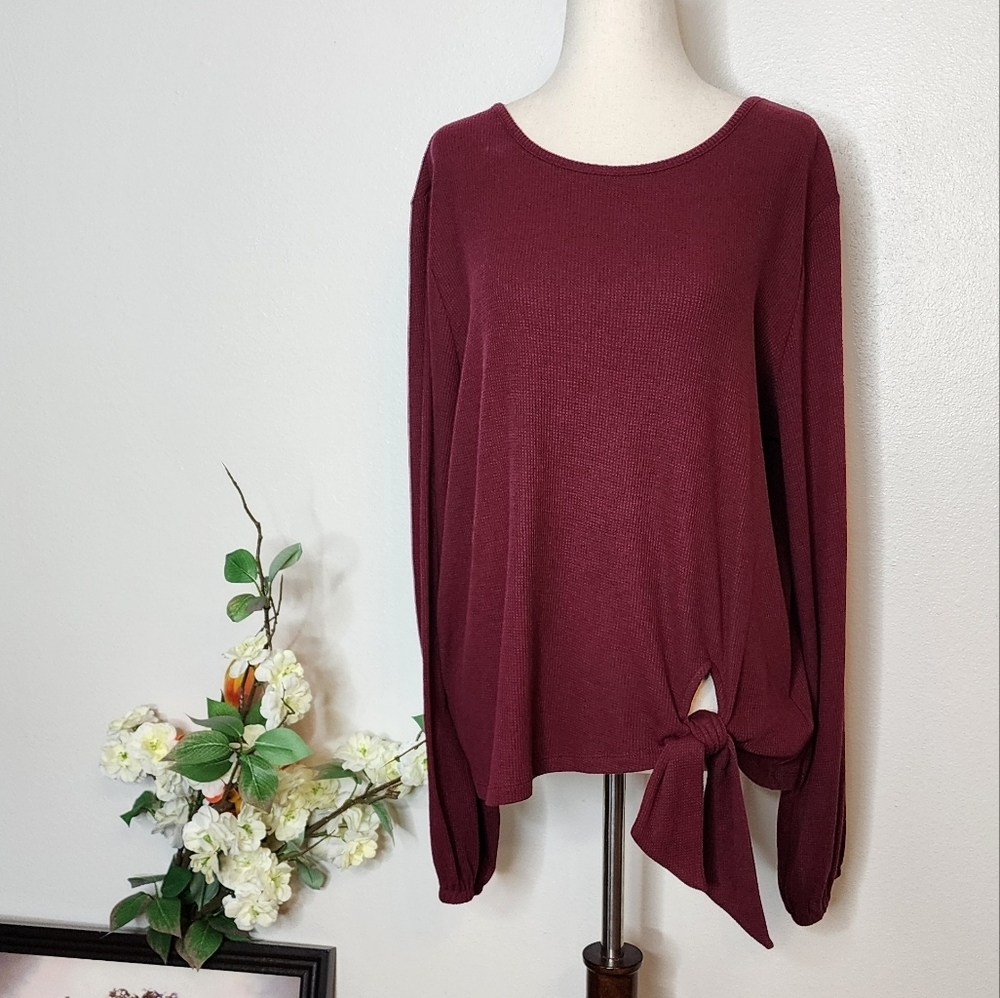 Michael Michael Kors Mini Waffle Top Hip Tie Knot Accent Blouse Designer - Picture 7 of 12